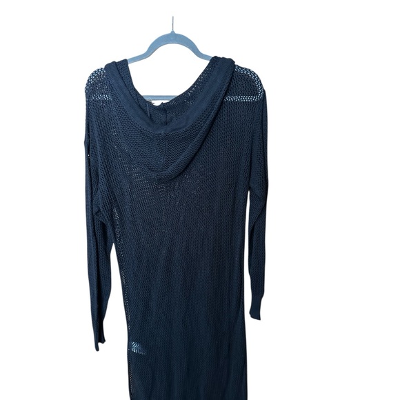 Tahari V Neck Black Open Knit Mesh Hooded Long Swim Cover-Up Large NWT - Picture 4 of 10